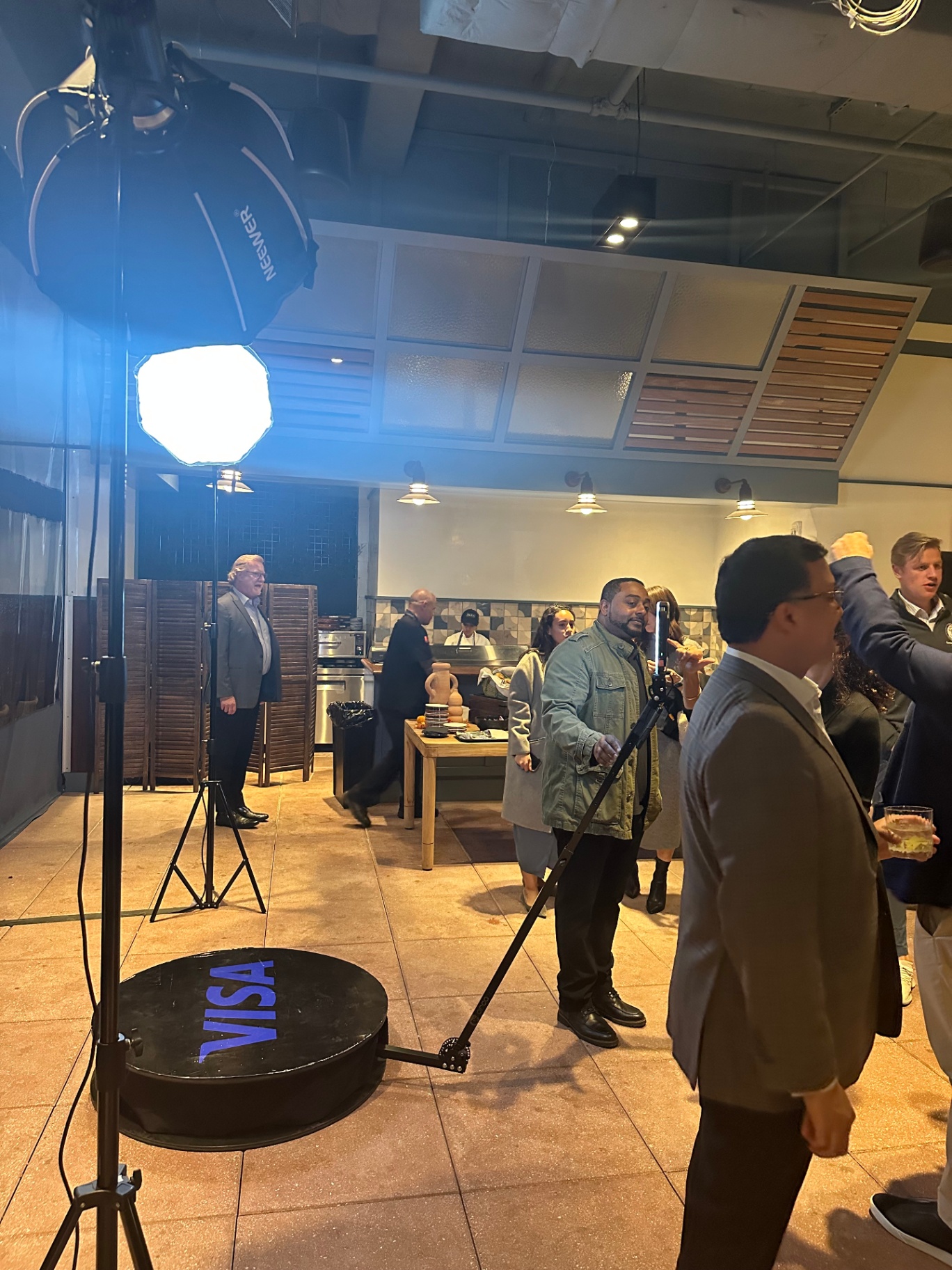 Visa-branded 360 photo booth set up at the evening reception