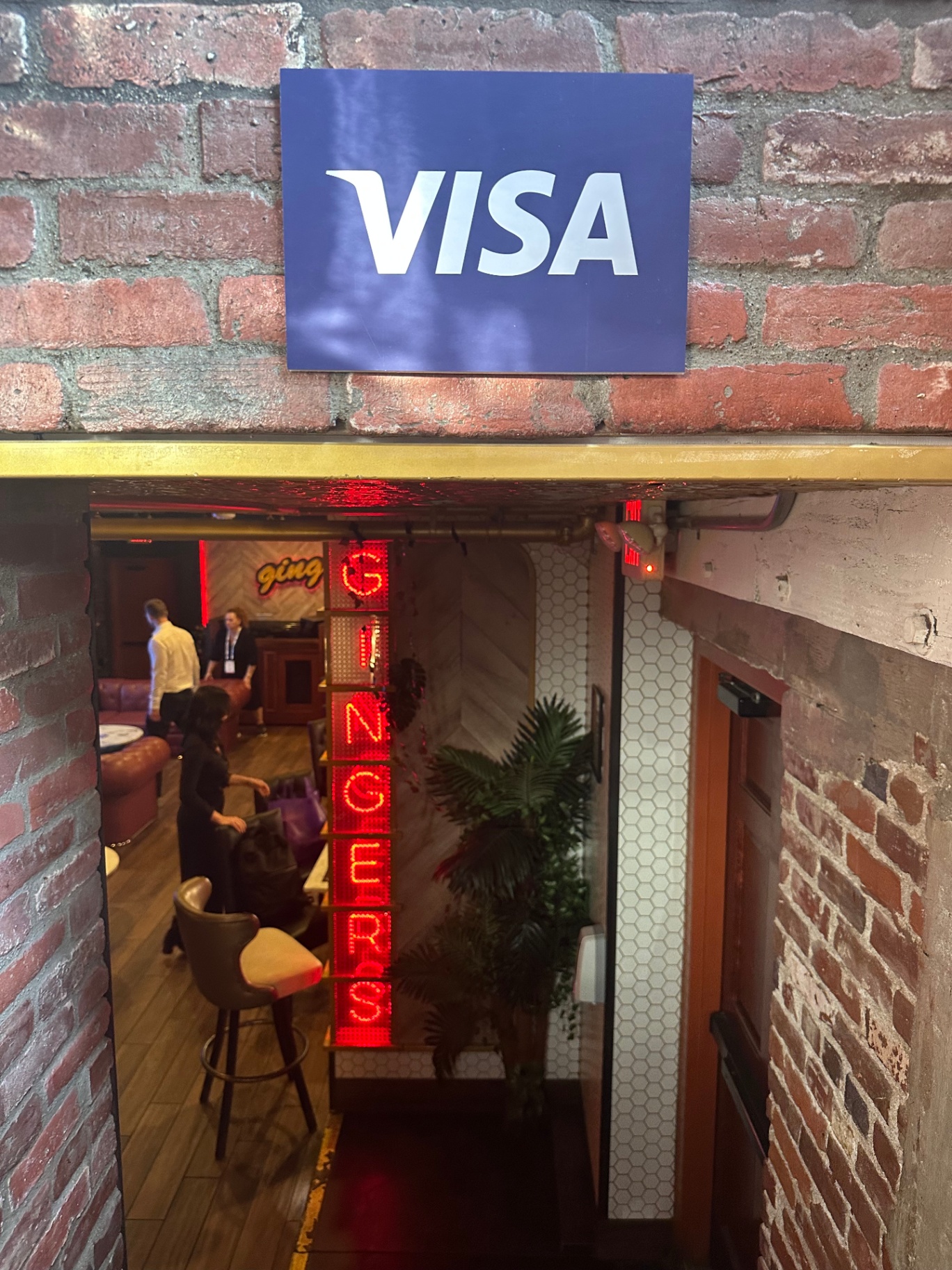Visa signage above the entrance to the Gingers reception venue
